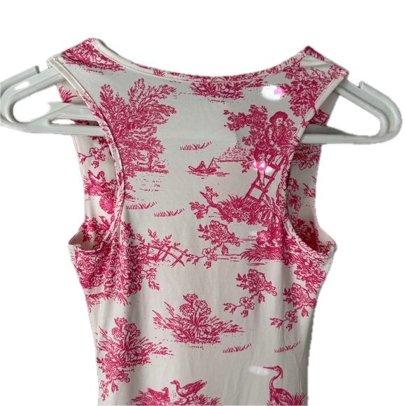 Cider TOILE DE JOUY RUCHED SPLIT Midi DRESS Pink & Cream Women’s Size XXS NWT - Picture 10 of 15